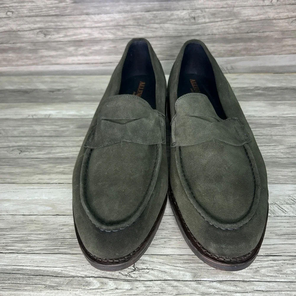 Allen Edmonds Mercer Street Penny Loafers Olive Suede USA Mens Size 10.5 3E